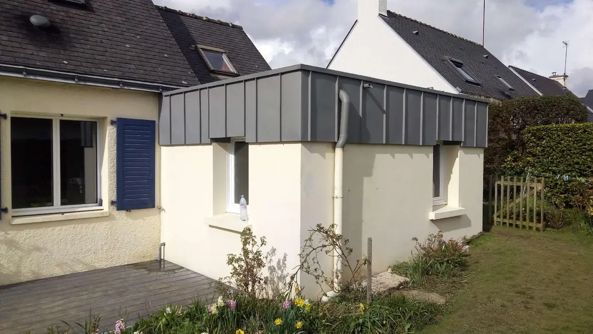 Extension mêlant bardage bois et couverture en zinc